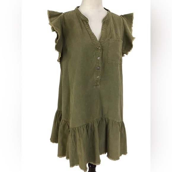 Miou Muse Ruffle Swing Dress Olive Green Size Large - Picture 4 of 7